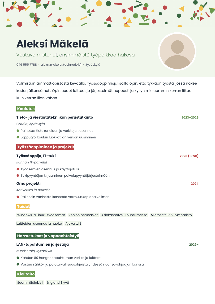 Konfetti, värivaihtoehto Niitty