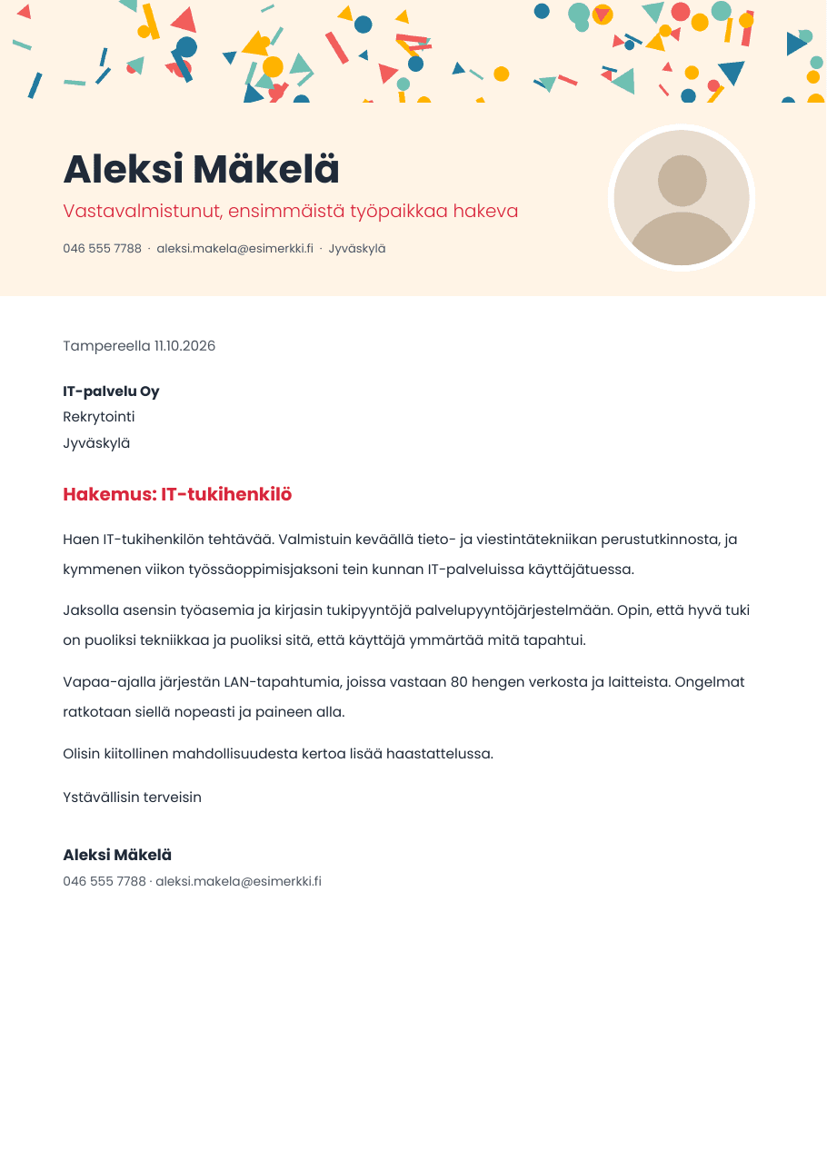 Konfetti-työhakemuspohja