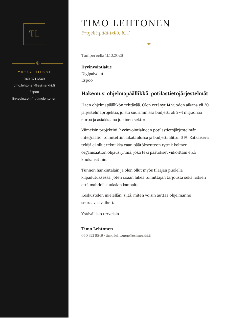 Kulta-työhakemuspohja