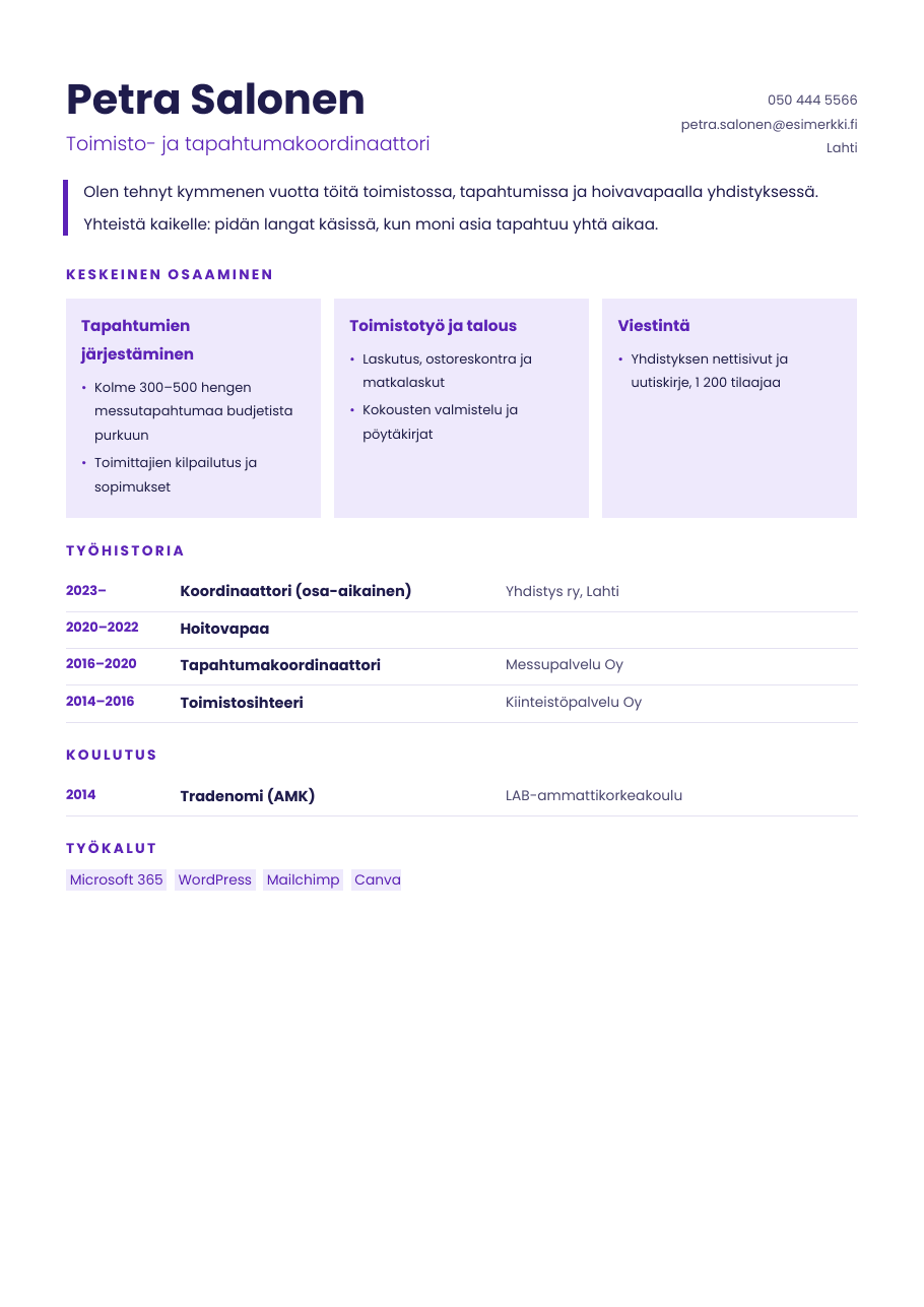 Laatat-CV-pohja (Taitopohjainen CV), esikatselu
